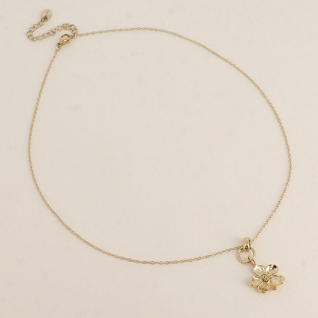 Collier - anneau texturé et fleur 40+5CM
