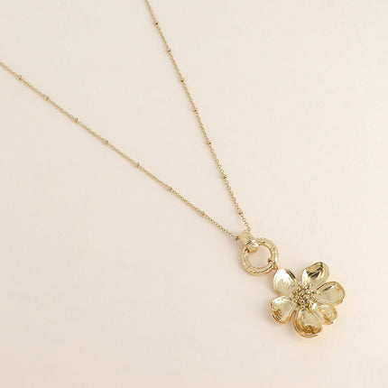 Collier - anneau texturé et fleur 60+5CM