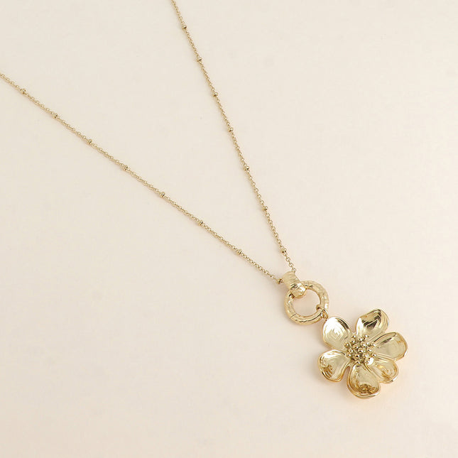 Collier - anneau texturé et fleur 60+5CM