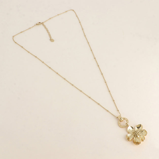 Collier - anneau texturé et fleur 60+5CM