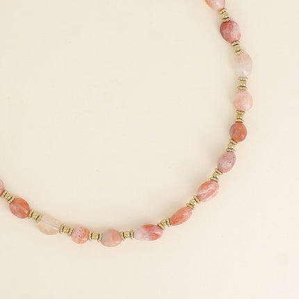 Collier sur câble Isaline - perles en acier et pierres naturelles