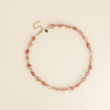 Collier sur câble Isaline - perles en acier et pierres naturelles