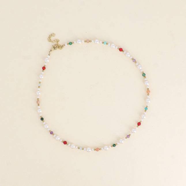 Collier sur fil - perles de résine, pierres naturelles et perles en acier inoxydable