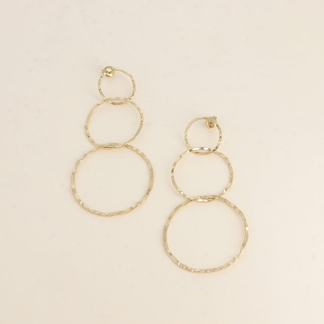Boucles pendantes - 3 anneaux ronds fins et texturés