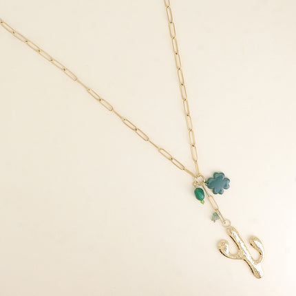 Collier - cactus, trèfle en résine et perle