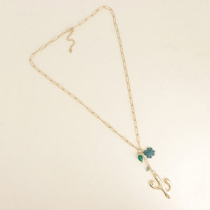 Collier - cactus, trèfle en résine et perle