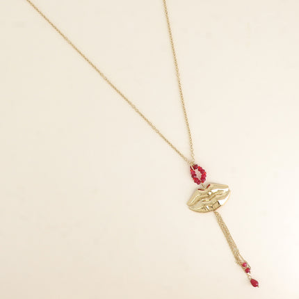 Collier - anneau de pierres naturelles et pendentif en forme de bouche
