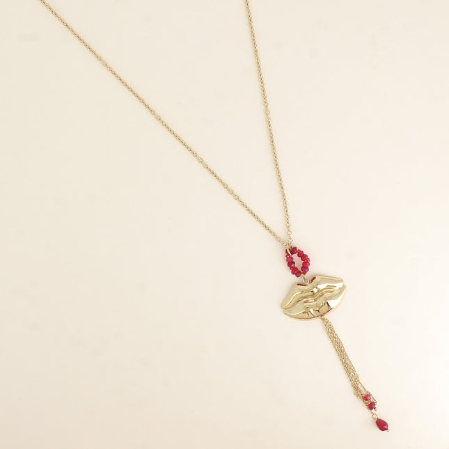 Necklace - natural stone ring and mouth-shaped pendant