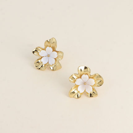 Boucles puces - fleur à 5 pétales et fleur de cerisier nacrée