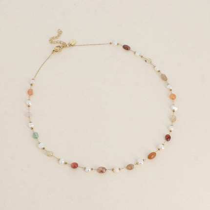 Collier - perles d'eau douce et de pierres naturelles