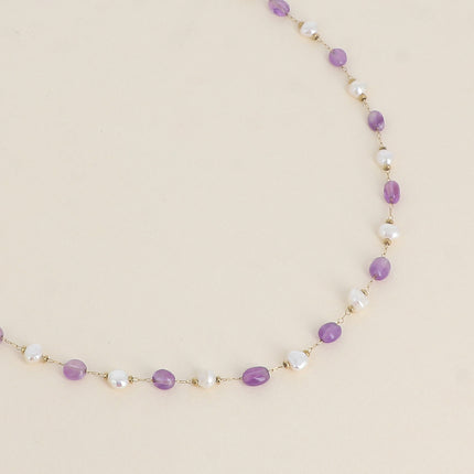 Collier - perles d'eau douce et de pierres naturelles