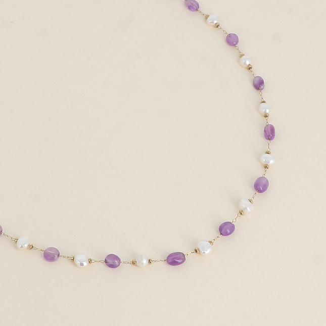 Collier - perles d'eau douce et de pierres naturelles