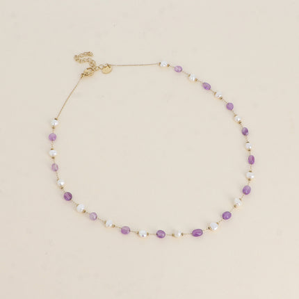 Collier - perles d'eau douce et de pierres naturelles