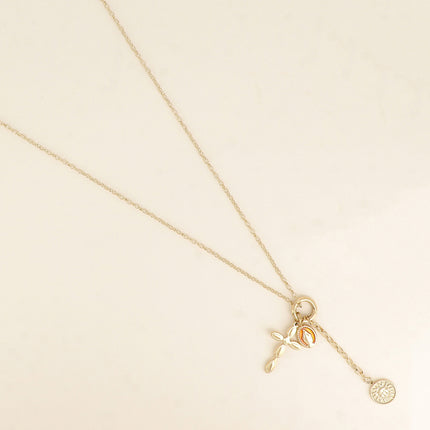 Sautoir Aura - anneau et pendentif croix, la Madone en émail, soleil