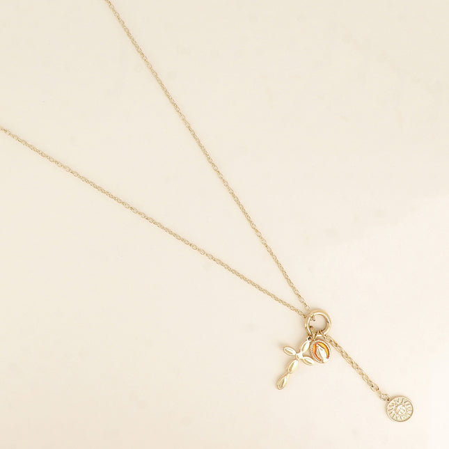 Sautoir Aura - anneau et pendentif croix, la Madone en émail, soleil