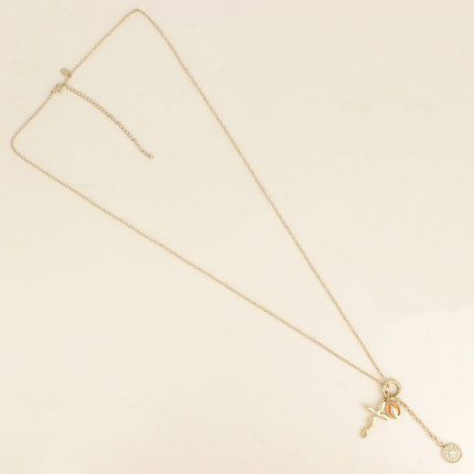 Sautoir Aura - anneau et pendentif croix, la Madone en émail, soleil