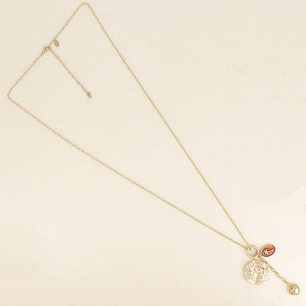 Sautoir - anneau et pendentif Palmier en émail, médaillon rond texturé et coeur