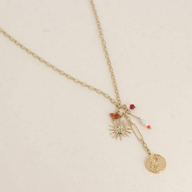 Collier en Y - breloques (Cupidon, soleil, perles de résine)