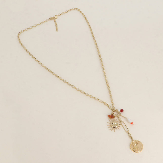 Collier en Y - breloques (Cupidon, soleil, perles de résine)