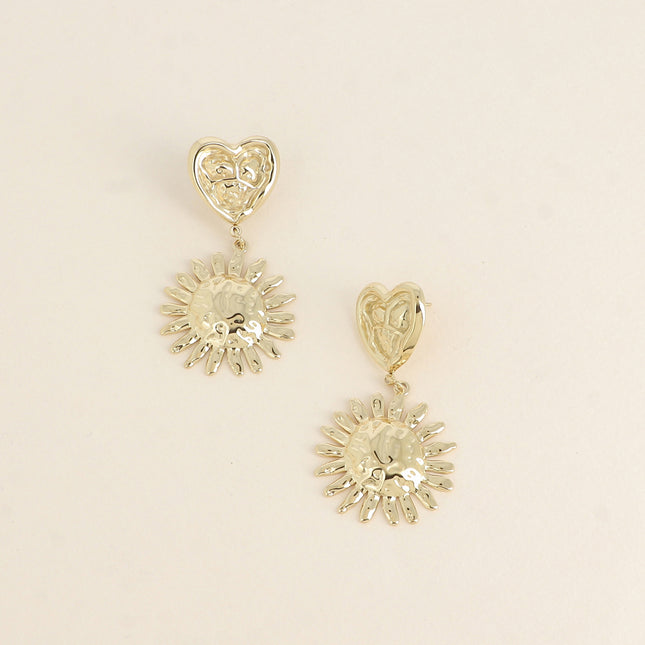 Dangle earrings - 2 pieces, heart and sun