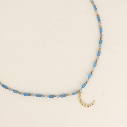 Collier Carlota - ras de cou, pierres naturelles et pendentif (crabe, lune, coeur, trèfle, fleur, soleil)