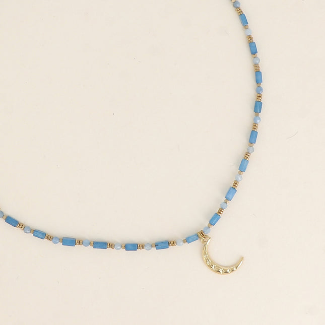 Collier Carlota - ras de cou, pierres naturelles et pendentif (crabe, lune, coeur, trèfle, fleur, soleil)