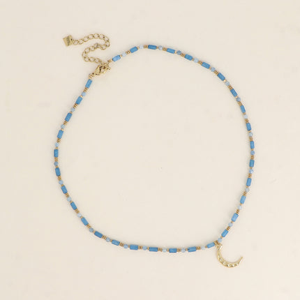 Collier Carlota - ras de cou, pierres naturelles et pendentif (crabe, lune, coeur, trèfle, fleur, soleil)