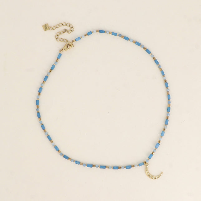 Collier Carlota - ras de cou, pierres naturelles et pendentif (crabe, lune, coeur, trèfle, fleur, soleil)