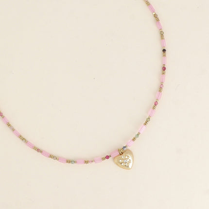 Collier Carlota - ras de cou, pierres naturelles et pendentif (crabe, lune, coeur, trèfle, fleur, soleil)