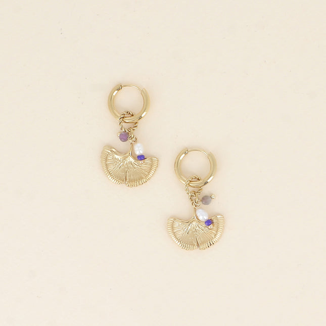 Créoles - breloques (ginko, perle d'eau douce, pierres naturelles)