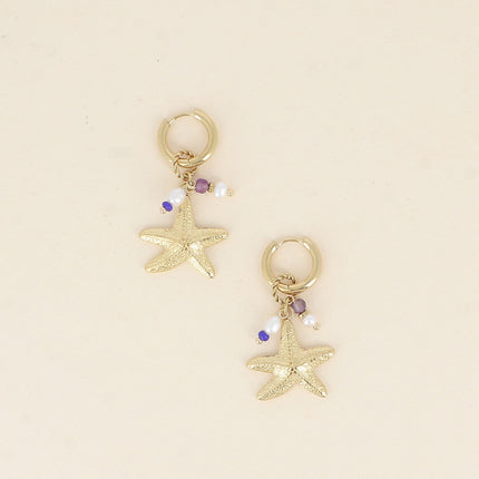 Créoles - breloques (étoile de mer texturée, perles d'eau douce, pierres naturelles)