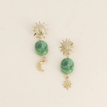Boucles pendantes - 3 pièces (soleil, lune, étoile et résine)