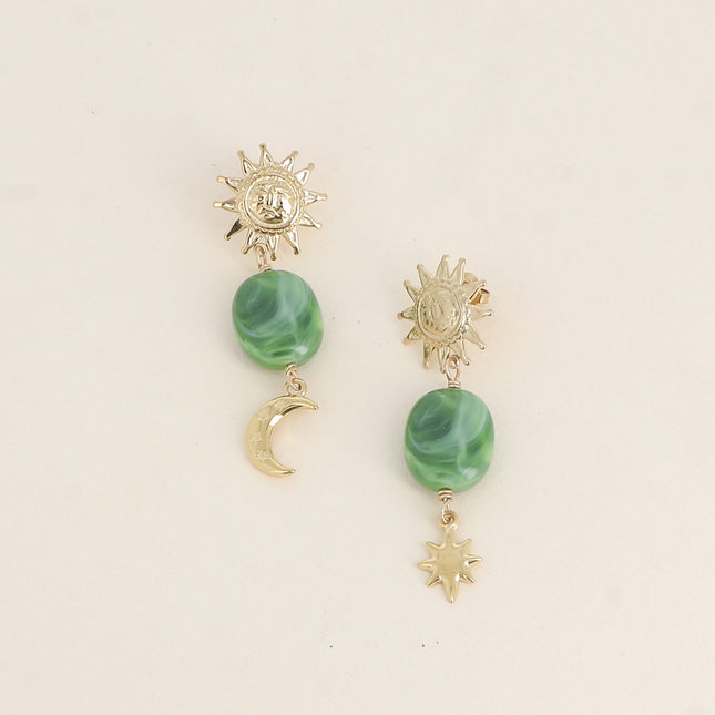 Dangle earrings - 3 pieces (sun, moon, star and resin)