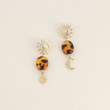 Boucles pendantes - 3 pièces (soleil, lune, étoile et résine)