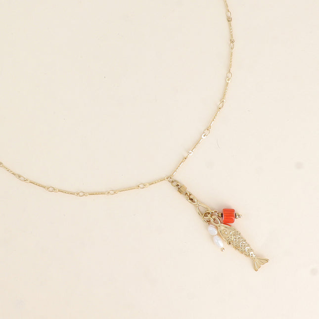 Collier Néréa - breloques (poisson, perles d'eau douce, perle de résine)