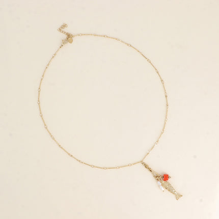 Néréa necklace - charms (fish, freshwater pearls, resin pearl)