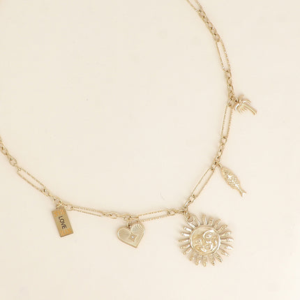 Collier - breloques (soleil, coeur, plaquette LOVE, poisson, palmier)