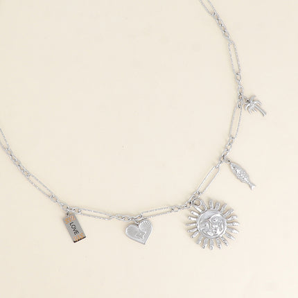 Collier - breloques (soleil, coeur, plaquette LOVE, poisson, palmier)