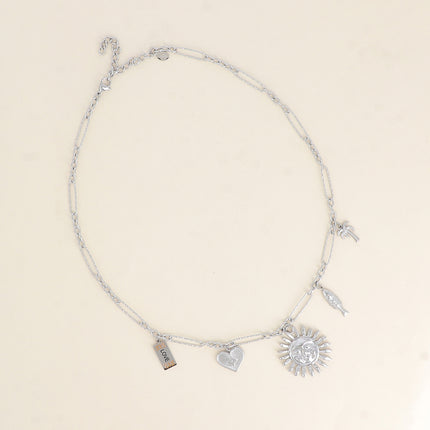 Collier - breloques (soleil, coeur, plaquette LOVE, poisson, palmier)