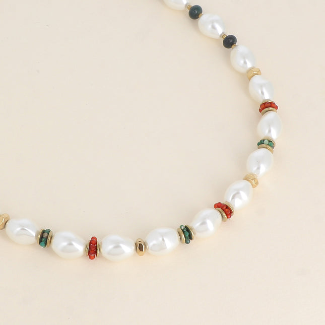 Collier - perles de résine, pierres fines, perles en acier inoxydable
