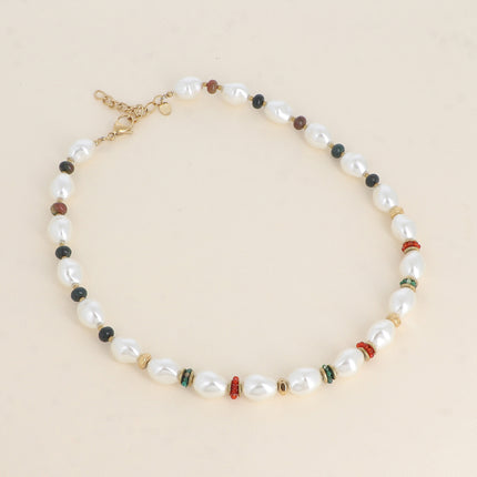 Collier - perles de résine, pierres fines, perles en acier inoxydable