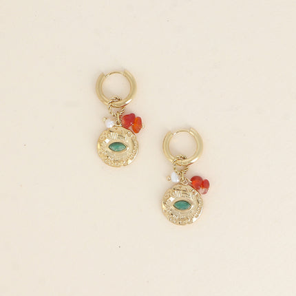 Créoles - anneau torsadé et de breloques (pendentif oeil avec pierre naturelle, perle d'eau douce, pierres naturelles)