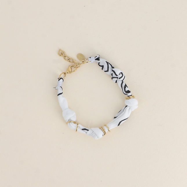 Bracelet - ruban bandana et anneaux en acier inoxydable