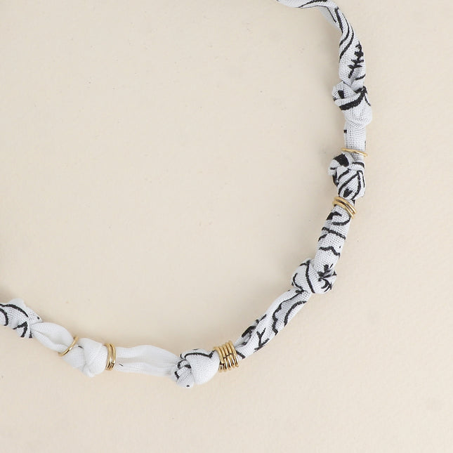 Collier - ruban bandana et anneaux en acier inoxydable