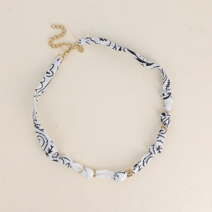 Collier - ruban bandana et anneaux en acier inoxydable