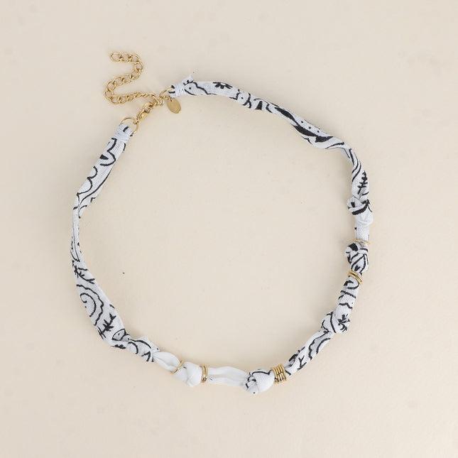 Collier - ruban bandana et anneaux en acier inoxydable