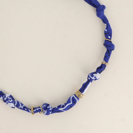 Collier - ruban bandana et anneaux en acier inoxydable