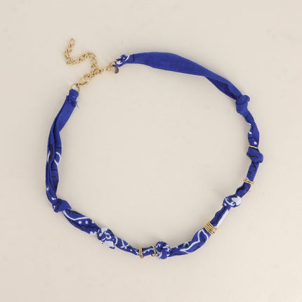 Collier - ruban bandana et anneaux en acier inoxydable