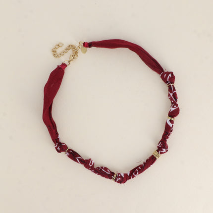 Collier - ruban bandana et anneaux en acier inoxydable