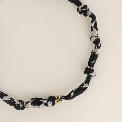 Collier - ruban bandana et anneaux en acier inoxydable